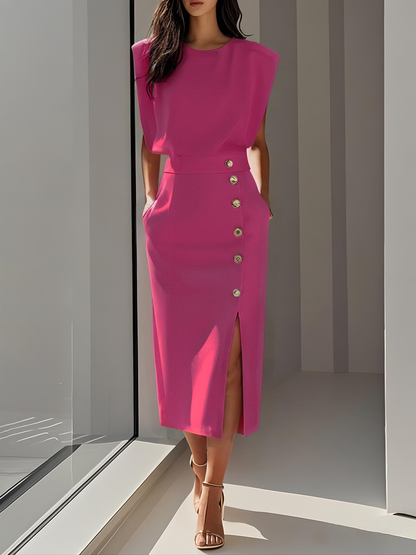 Vestido Midi Sin Mangas Con Botones Frontales Para Mujer | Ideal Para Uso Diario Y Ocasiones