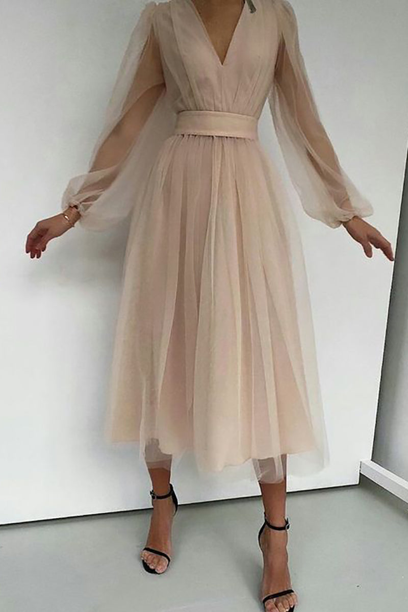 Vestido con Escote en V y Manga Larga para Mujer | Ideal para Uso Diario