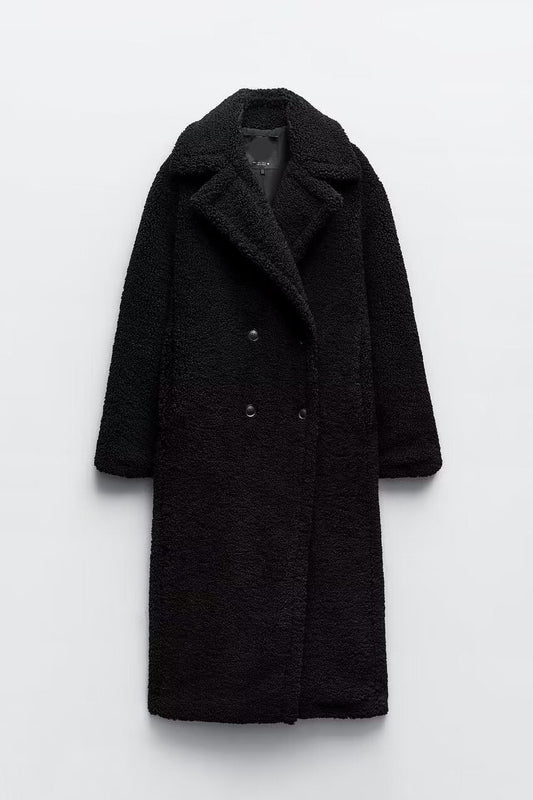 Manteau Largo con Solapas Anchas para Mujer | Ideal para Temporada Fría