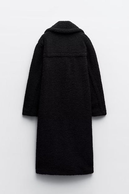 Manteau Largo con Solapas Anchas para Mujer | Ideal para Temporada Fría