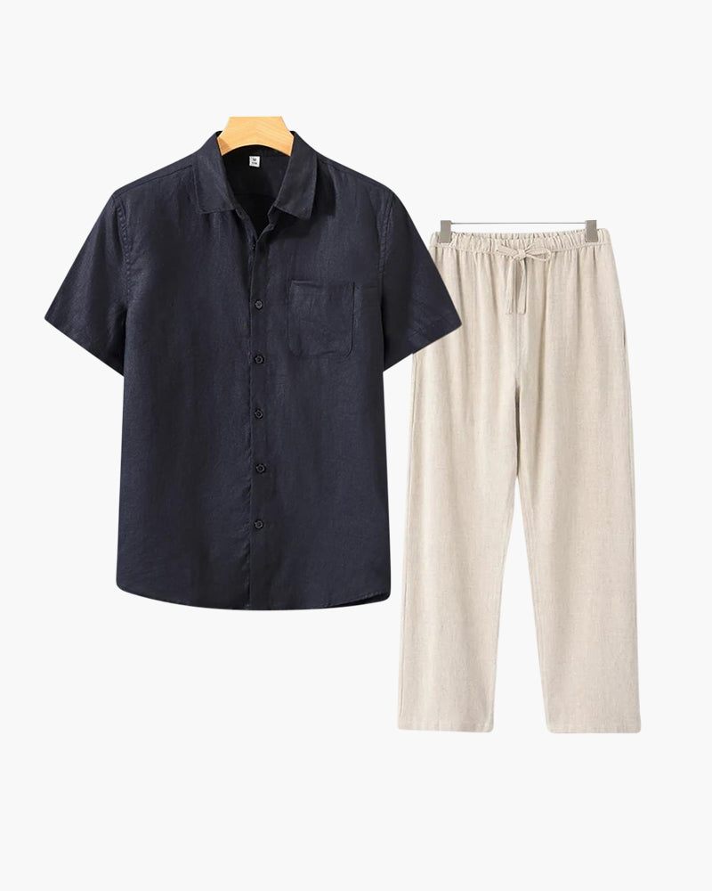 Conjunto De Dos Piezas Para Hombre Con Camisa De Manga Corta Y Pantalón | Uso Diario Verano