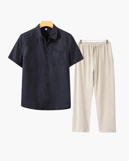 Conjunto De Dos Piezas Para Hombre Con Camisa De Manga Corta Y Pantalón | Uso Diario Verano