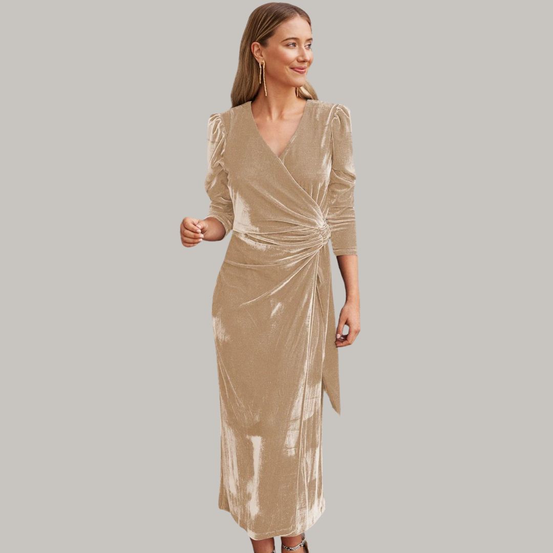 Vestido Midi con Corte Cruzado y Cuello en V para Mujer | Ideal para Eventos Nocturnos