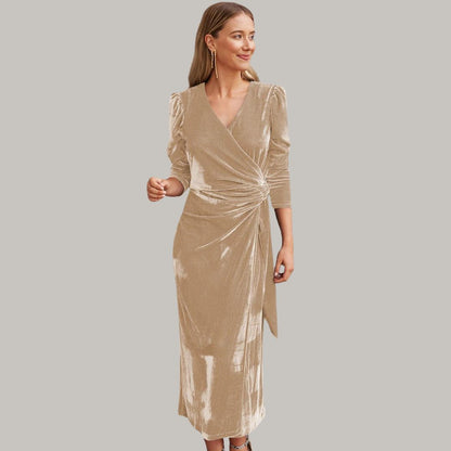 Vestido Midi con Corte Cruzado y Cuello en V para Mujer | Ideal para Eventos Nocturnos