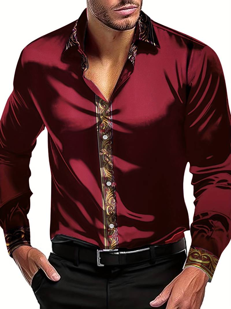 Camisa De Manga Larga Con Detalles Contrastados Y Diseño Patchwork Para Hombre | Ideal Para Ocasiones Formales Y Semi-Formales