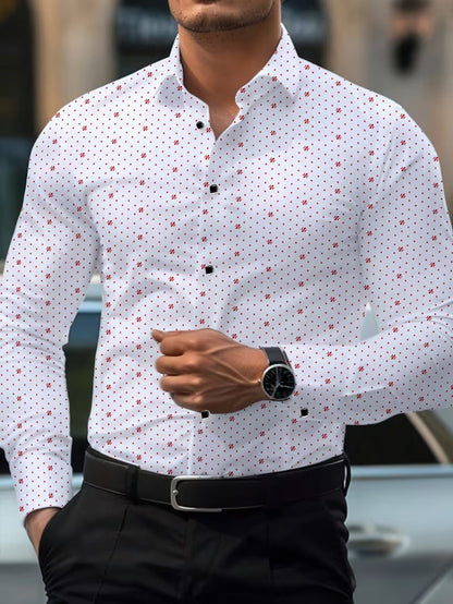 Camisa de Manga Larga con Motivo Microimpreso y Cuello Clásico para Hombre | Ideal para Uso Diario y Contextos Formales