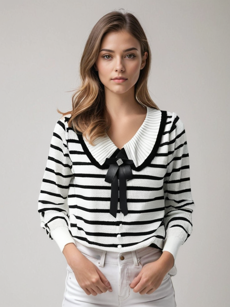 Jersey de Rayas con Nudo y Cierre de Botones para Mujer | Ideal para Uso Diario