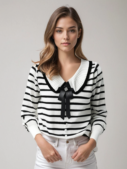 Jersey de Rayas con Nudo y Cierre de Botones para Mujer | Ideal para Uso Diario