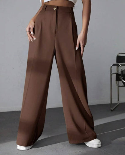 Pantalón De Pierna Ancha Con Pliegues Frontales Y Tiro Alto Para Mujer | Ideal Para Uso Profesional Y Diario