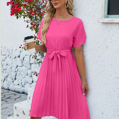 Vestido Midi con Falda Plisada y Cinturón Ajustable para Mujer | Ideal para Entornos Profesionales o Eventos