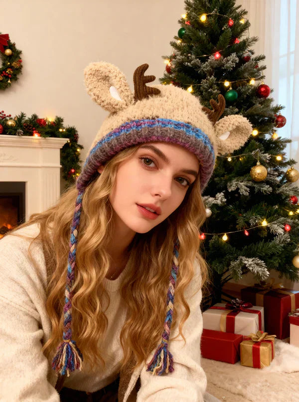 Gorro Con Diseño De Reno Convertible En Bolsa Para Adultos | Ideal Para Eventos Navideños