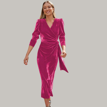 Vestido Midi con Corte Cruzado y Cuello en V para Mujer | Ideal para Eventos Nocturnos