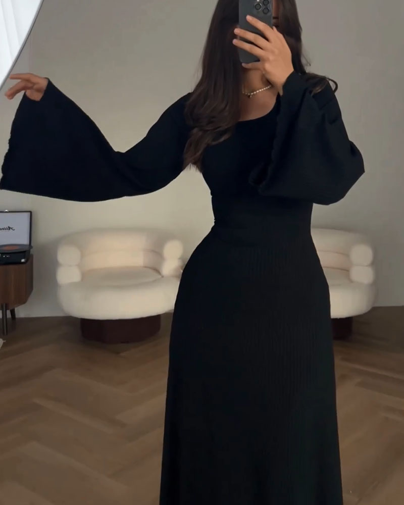 Vestido Largo de Punto con Manga Larga y Cuello Redondo para Mujer | Ideal para Uso Diario