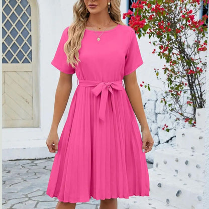 Vestido Midi con Falda Plisada y Cinturón Ajustable para Mujer | Ideal para Entornos Profesionales o Eventos