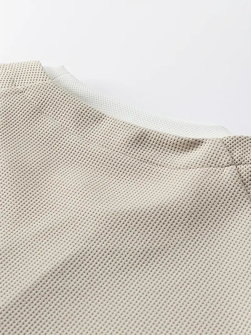 Camiseta Henley de Manga Larga con Textura de Patrón Tipo Panal para Hombre | Ideal para Uso Diario