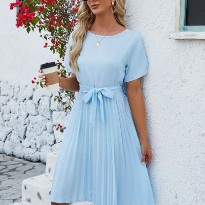 Vestido Midi con Falda Plisada y Cinturón Ajustable para Mujer | Ideal para Entornos Profesionales o Eventos