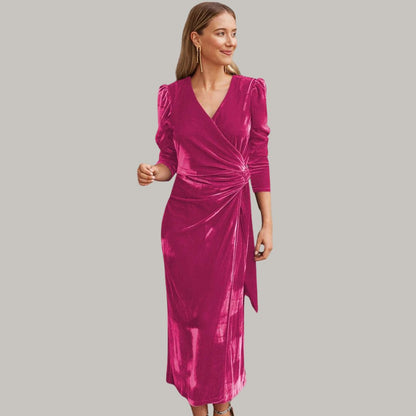 Vestido Midi con Corte Cruzado y Cuello en V para Mujer | Ideal para Eventos Nocturnos