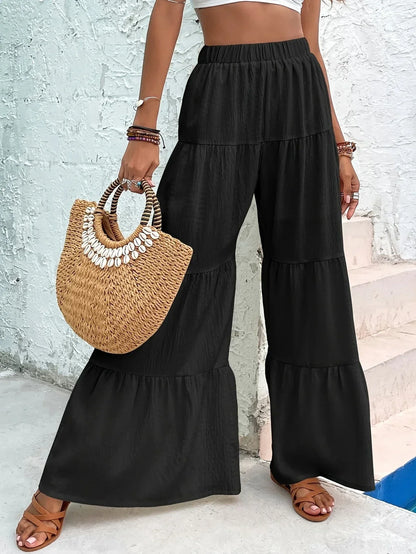 Pantalón de Pierna Ancha con Dobladillo con Volantes para Mujer | Ideal para Uso Diario y Salidas
