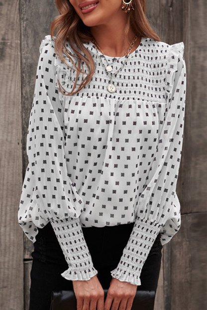 Blusa de Mujer con Mangas Abullonadas e Impresión Coordinada | Ideal para Uso Diario y Profesional