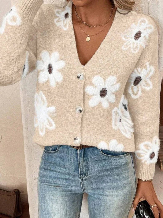Cárdigan Con Motivo Floral Y Cuello En V Con Botones Para Mujer | Ideal Para Uso Diario