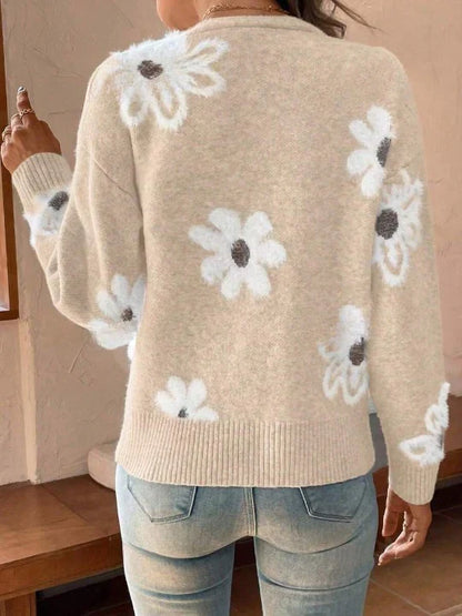 Cárdigan Con Motivo Floral Y Cuello En V Con Botones Para Mujer | Ideal Para Uso Diario