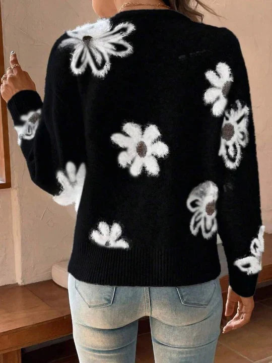 Cárdigan Con Motivo Floral Y Cuello En V Con Botones Para Mujer | Ideal Para Uso Diario