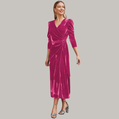 Vestido Midi con Corte Cruzado y Cuello en V para Mujer | Ideal para Eventos Nocturnos
