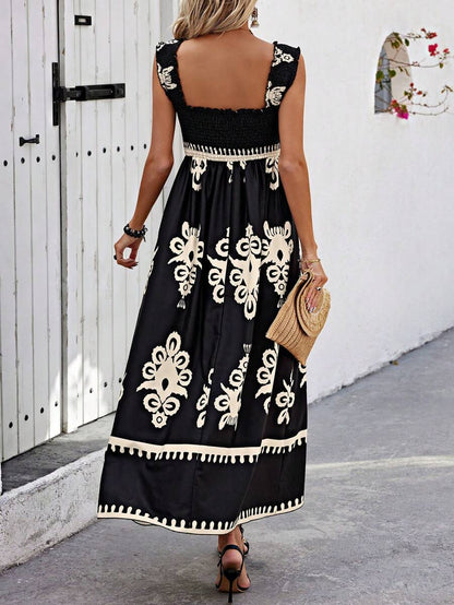 Vestido Midi Con Busto Fruncido Y Falda Evasé Para Mujer | Ideal Para Uso Diario Y Vacaciones