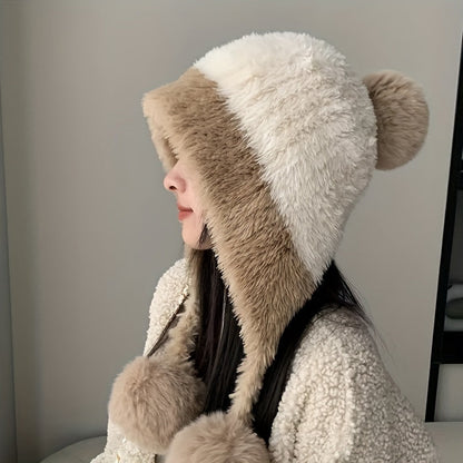 Gorro con Orejeras Ajustables y Pompon para Mujer | Ideal para Actividades al Aire Libre en Invierno