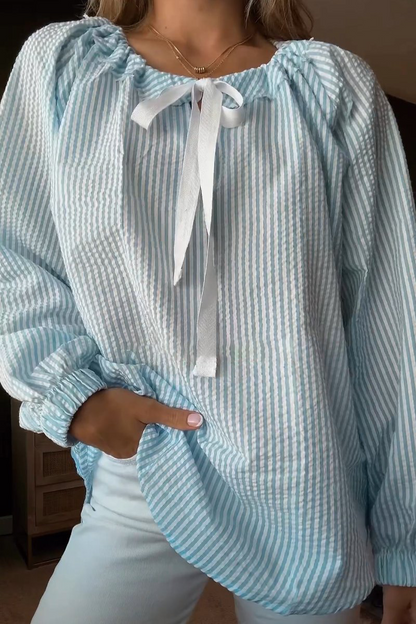 Blusa de Mujer con Mangas Largas y Corte Amplio con Estampado de Rayas | Ideal para Uso Diario y Profesional