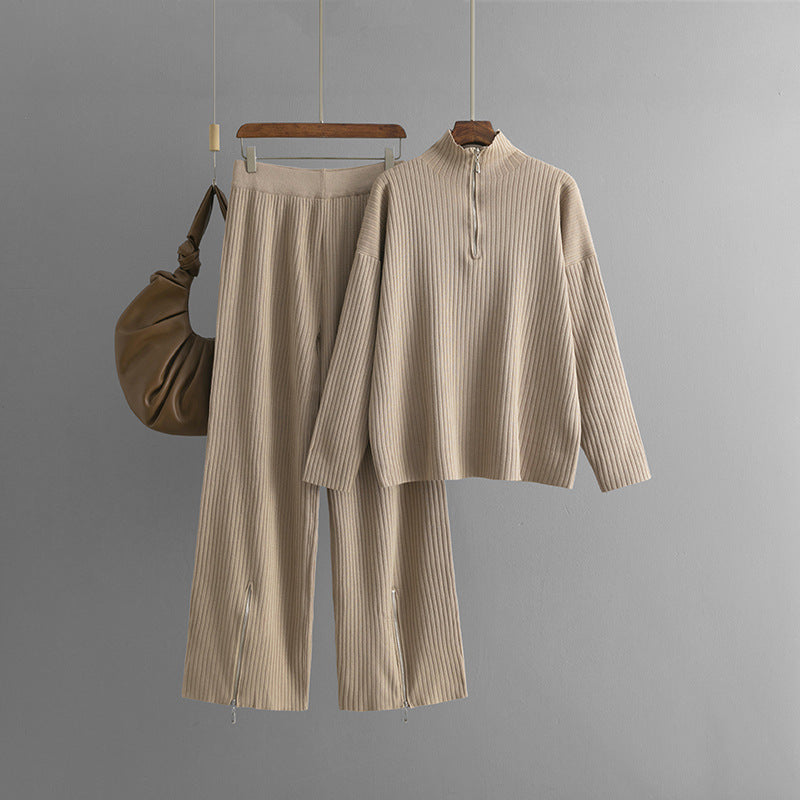 Conjunto de Top con Cremallera y Pantalón de Corte Amplio para Mujer | Ideal para Uso Diario y Salidas Informales