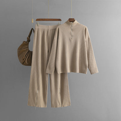 Conjunto de Top con Cremallera y Pantalón de Corte Amplio para Mujer | Ideal para Uso Diario y Salidas Informales