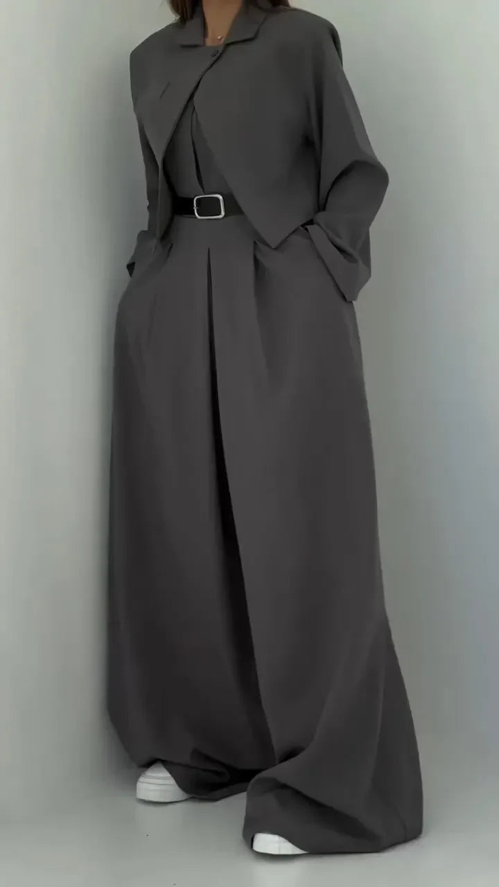 Conjunto de Dos Piezas con Blazer Corto y Pantalón de Pierna Ancha de Cintura Alta para Mujer | Ideal para Oficina o Uso Diario