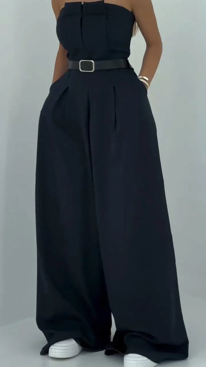 Conjunto de Dos Piezas con Blazer Corto y Pantalón de Pierna Ancha de Cintura Alta para Mujer | Ideal para Oficina o Uso Diario