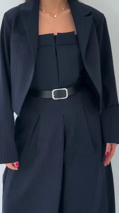 Conjunto de Dos Piezas con Blazer Corto y Pantalón de Pierna Ancha de Cintura Alta para Mujer | Ideal para Oficina o Uso Diario