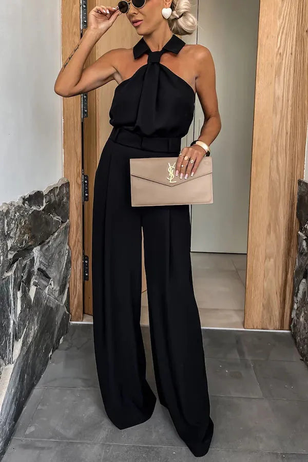 Mono con Cuello Halter y Piernas Anchas para Mujer | Ideal para Eventos y Salidas