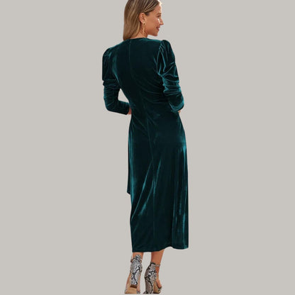 Vestido Midi con Corte Cruzado y Cuello en V para Mujer | Ideal para Eventos Nocturnos