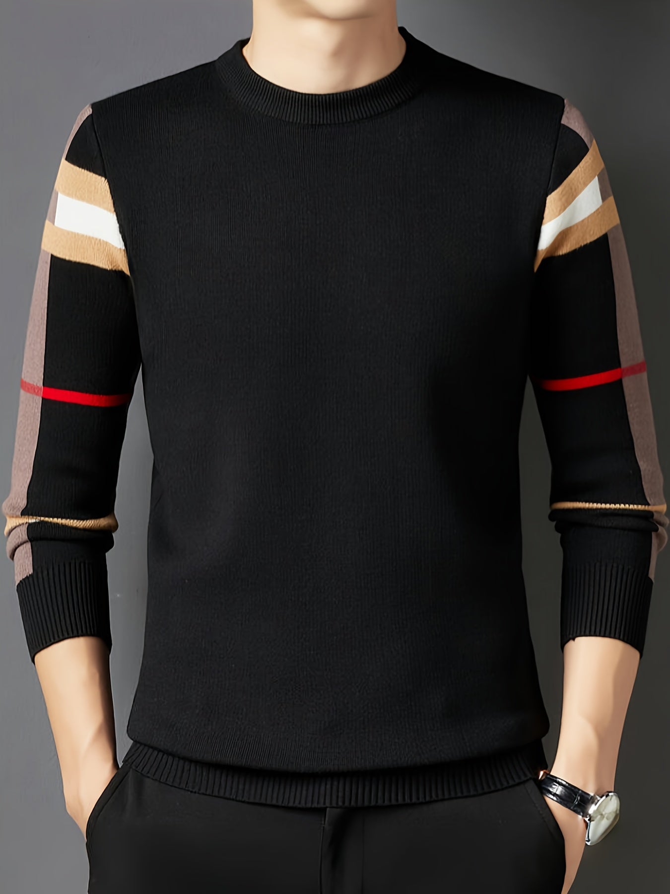 Jersey De Manga Larga Con Rayas En Las Mangas Para Hombres | Ideal Para Uso Diario Y Entornos Informales