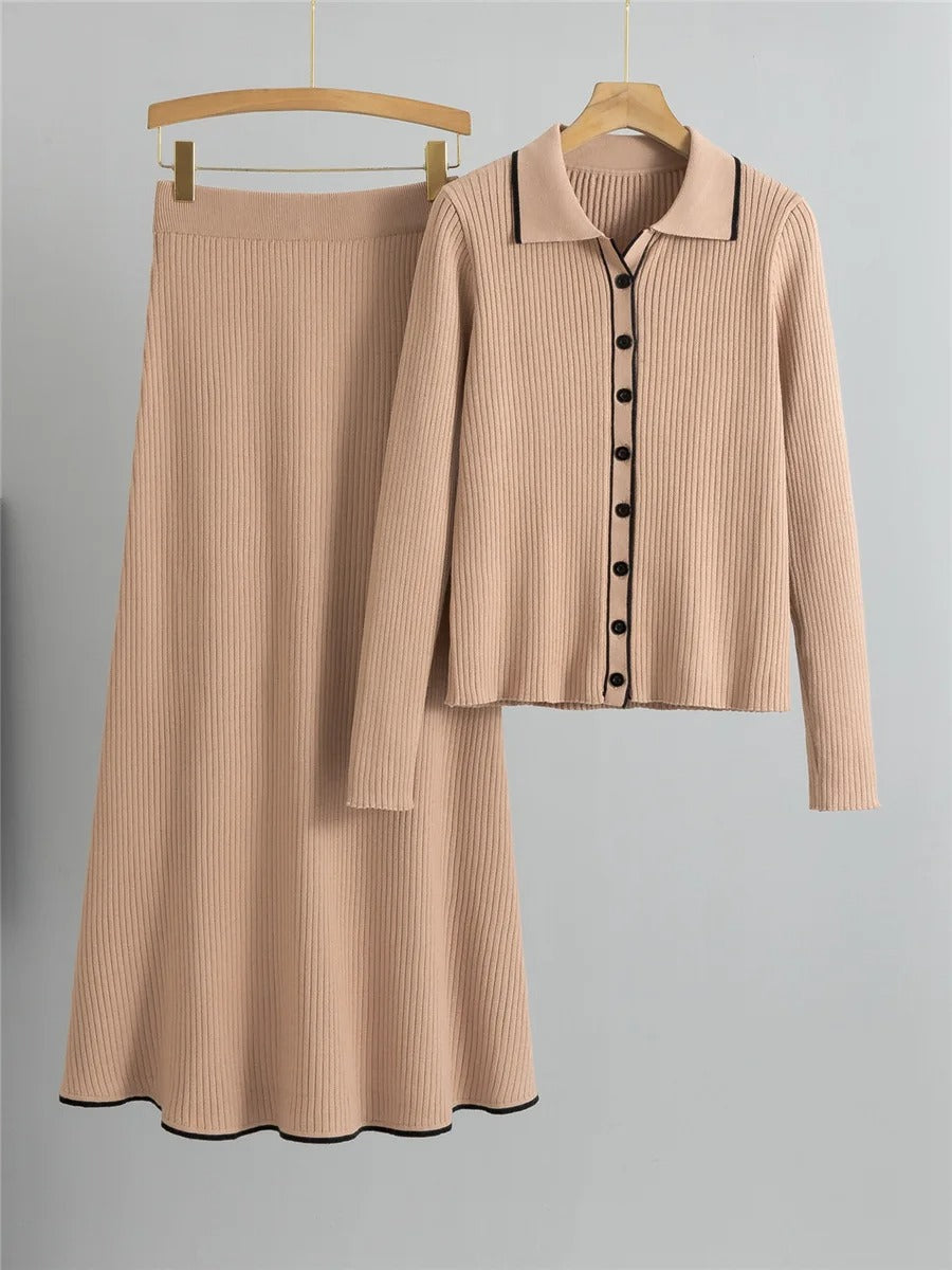 Conjunto de Dos Piezas con Cardigan Abotonado para Mujer | Ideal para Uso Diario