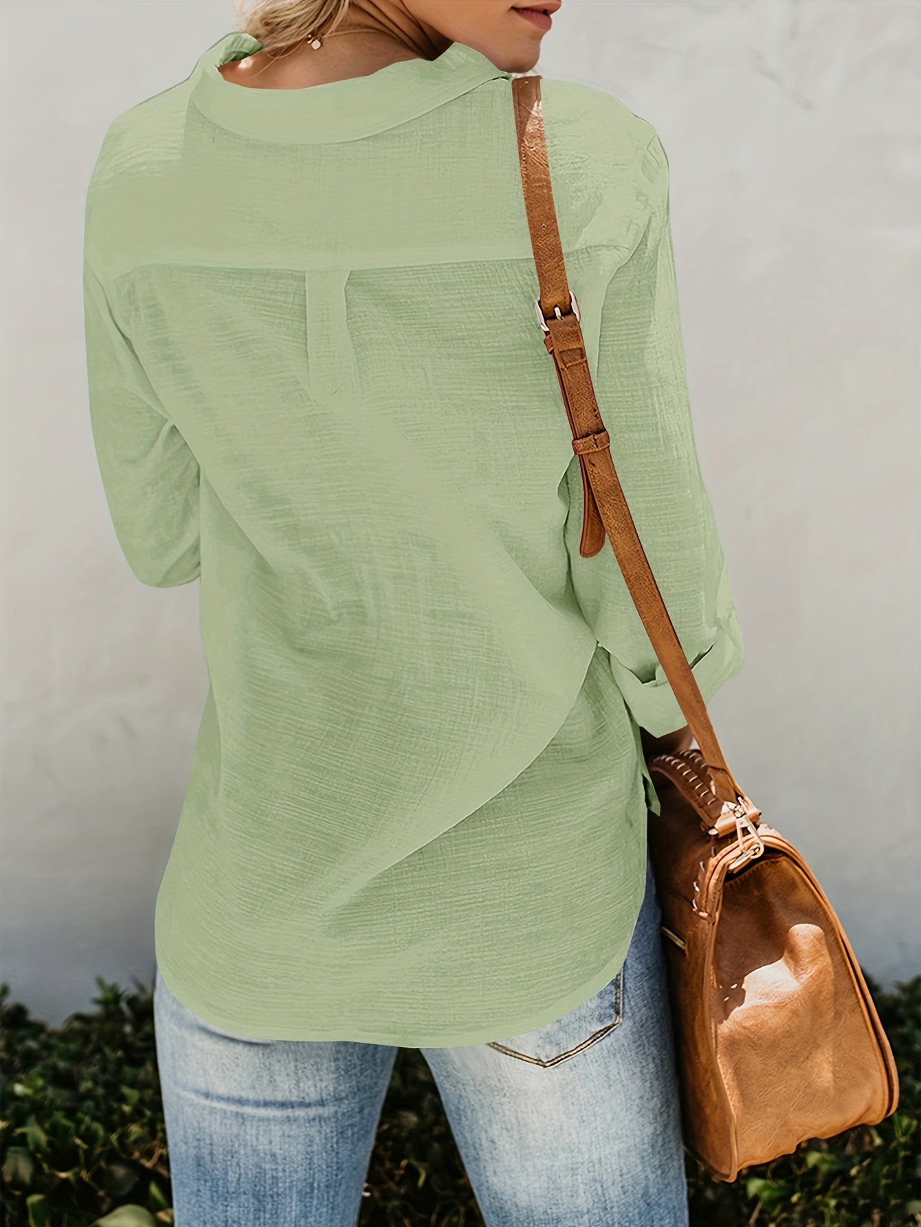 Blusa Con Escote En V, Cierre Con Botones Y Bolsillos Frontales Para Mujer | Ideal Para Uso Diario O Trabajo
