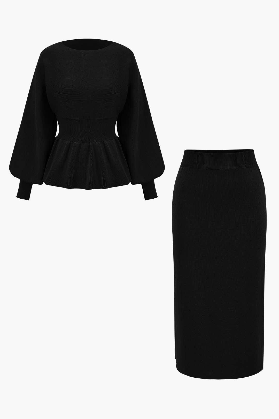 Conjunto De Dos Piezas Para Mujer Con Top Peplum Y Falda Lápiz | Ideal Para Uso Diario Y Trabajo