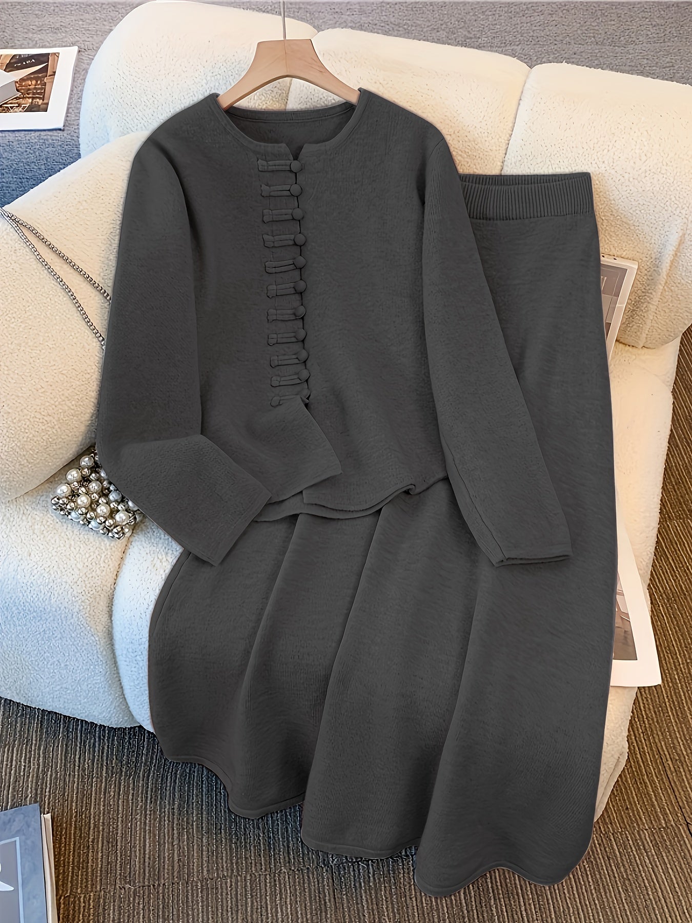 Conjunto De Dos Piezas Con Cárdigan De Manga Larga Para Mujer | Ideal Para Uso Diario