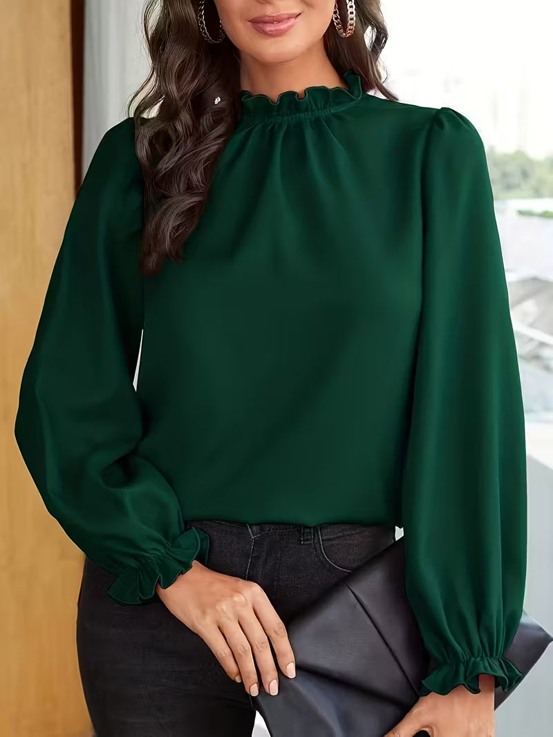 Blusa con Cuello Volanteado y Mangas Abullonadas para Mujeres | Ideal para Uso Diario y Ocasiones Informales