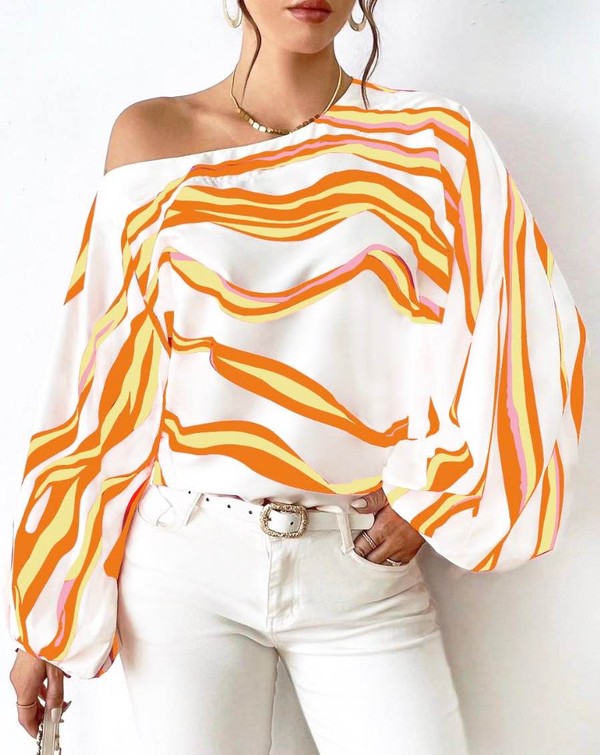 Blusa Con Estampado De Rayas Y Escote Hombros Descubiertos Para Mujer | Ideal Para Uso Diario Y Salidas