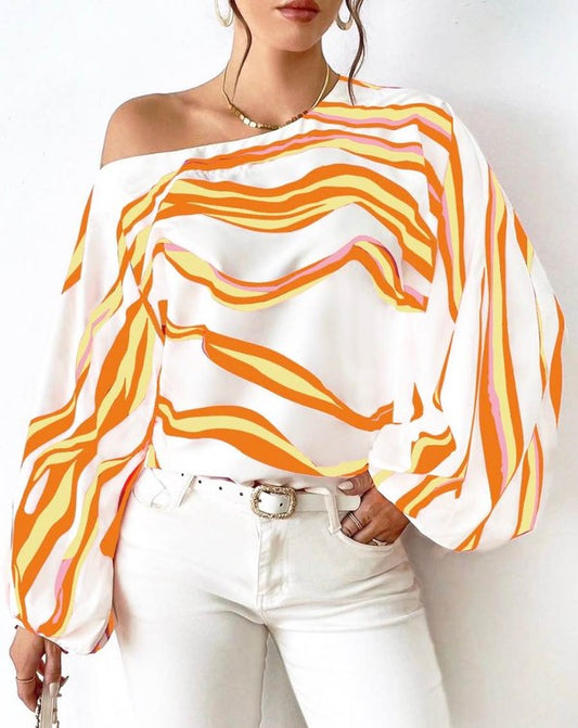 Blusa Con Estampado De Rayas Y Escote Hombros Descubiertos Para Mujer | Ideal Para Uso Diario Y Salidas