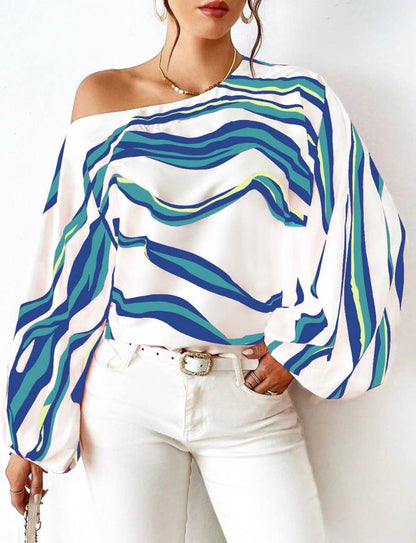 Blusa Con Estampado De Rayas Y Escote Hombros Descubiertos Para Mujer | Ideal Para Uso Diario Y Salidas