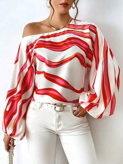 Blusa Con Estampado De Rayas Y Escote Hombros Descubiertos Para Mujer | Ideal Para Uso Diario Y Salidas