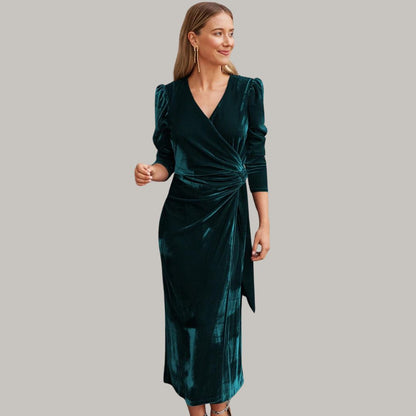 Vestido Midi con Corte Cruzado y Cuello en V para Mujer | Ideal para Eventos Nocturnos