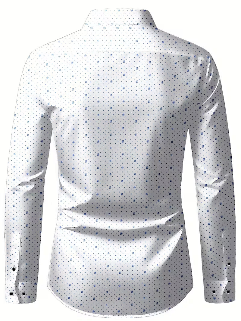 Camisa de Manga Larga con Motivo Microimpreso y Cuello Clásico para Hombre | Ideal para Uso Diario y Contextos Formales