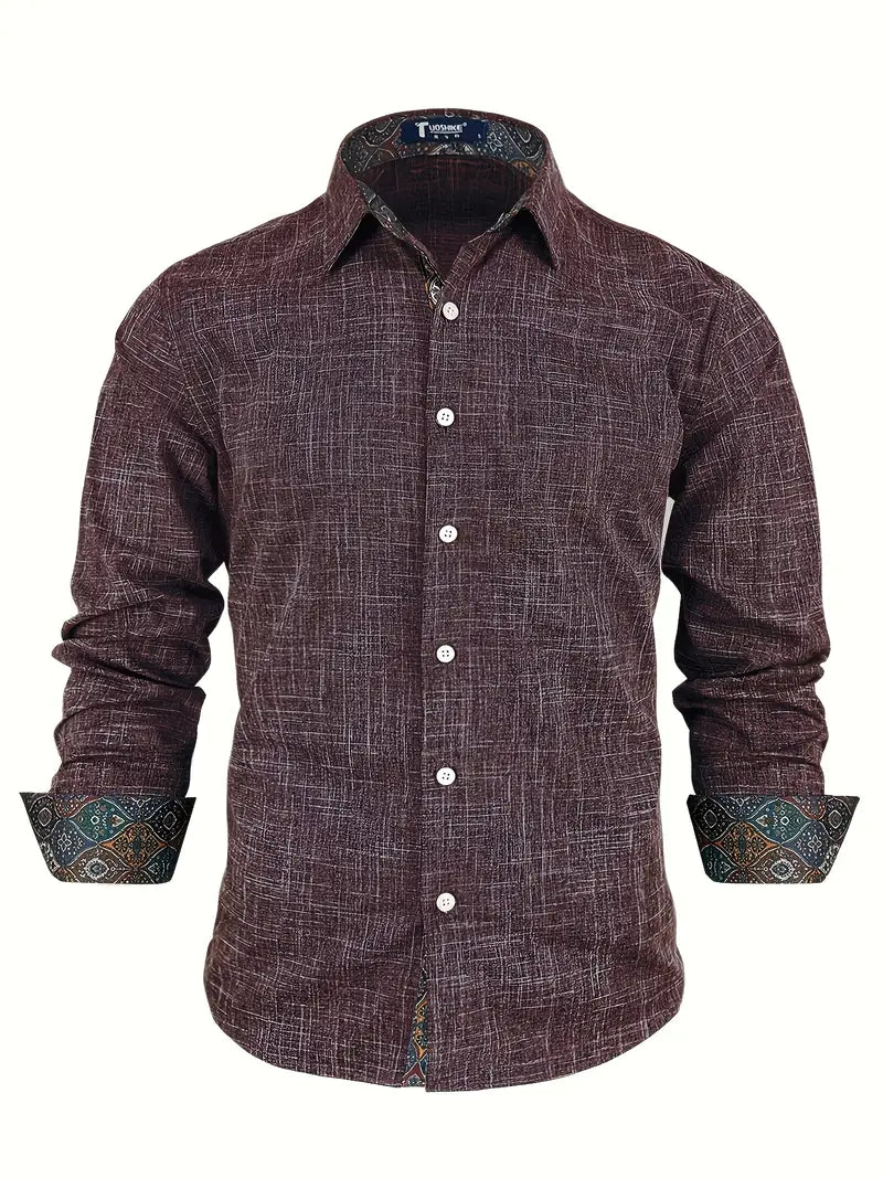 Camisa de Manga Larga con Cierre de Botones y Detalles Contrastantes para Hombre | Ideal para Uso Diario y Contextos Formales